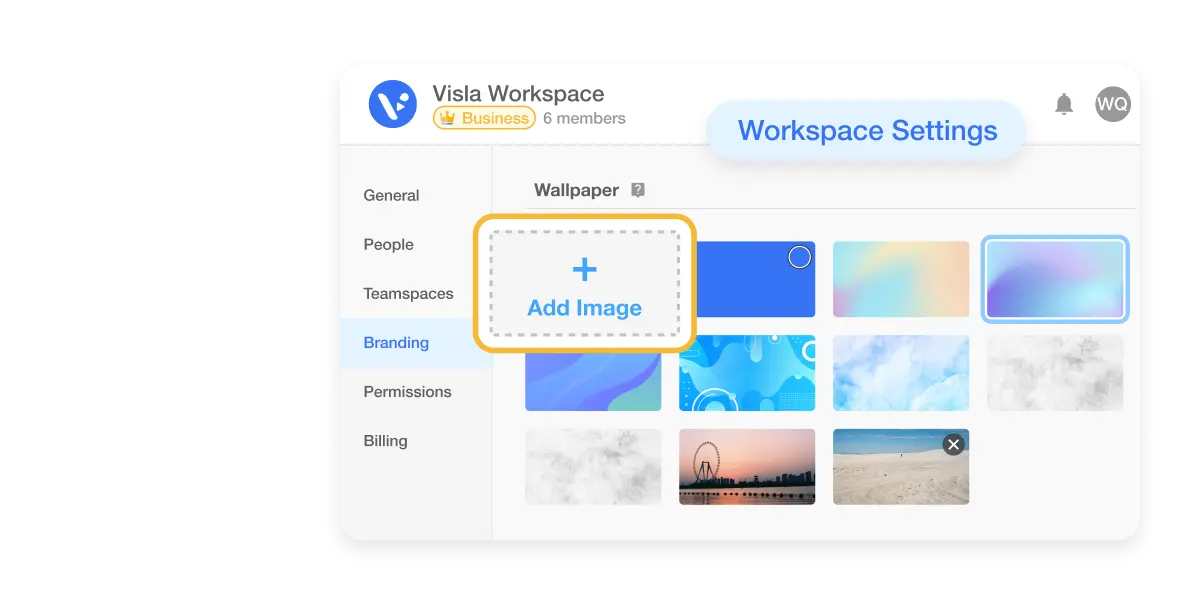 Add wallpaper to video - Interface for setting wallpaper at the Workspace level to ensure consistency between video projects, with options to choose existing wallpapers or upload custom images in the Branding section of Workspace settings.