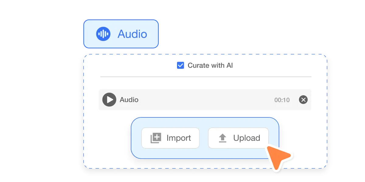 Visla's feature to transform audio to video by uploading an audio file and creating a polished, professional video.