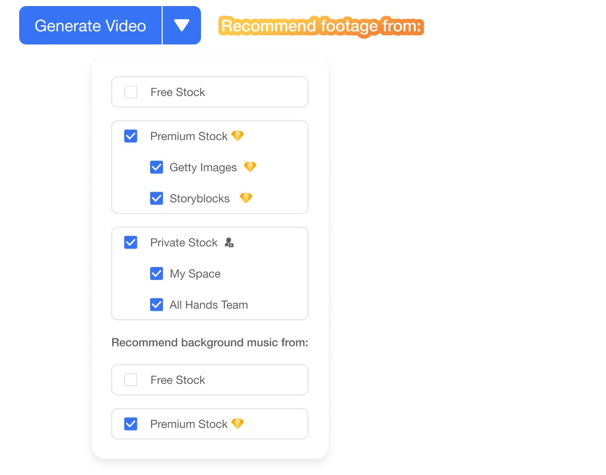 AI feature in Visla that converts audio to video by analyzing audio and selecting the best stock footage.