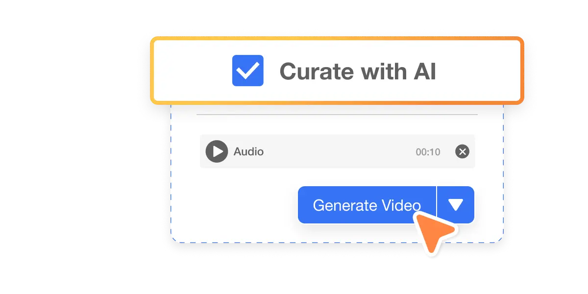 Visla's 'Curate with AI' feature to transform audio to video by extracting key segments and generating tailored content.