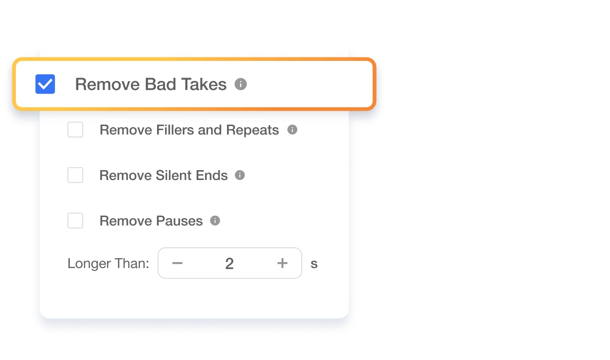 Video Auto Cut - Remove Bad Takes to enhance your video content quality by automatically eliminating unnecessary segments.