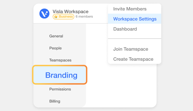 Visla Branding centralized management to control and update workspace branding settings
