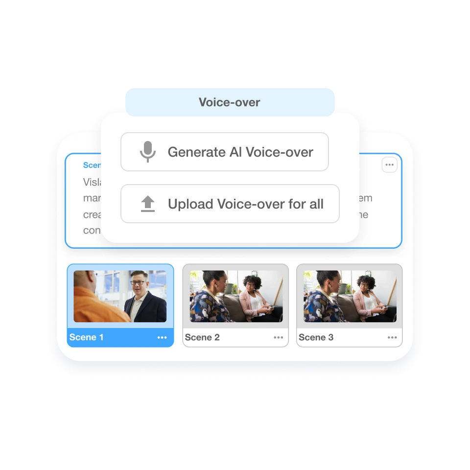 Voice-over menu with Generate AI Voice-over option in Visla