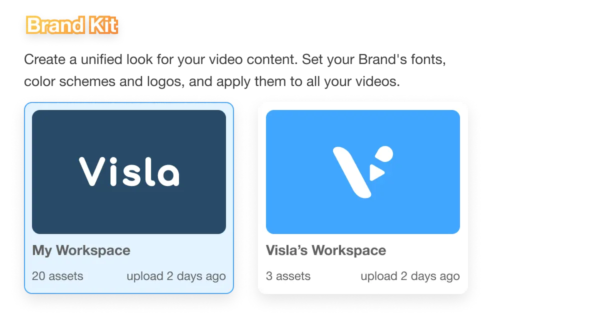 Complete brand kit with consistency tools for intros, outros, and logos in Visla