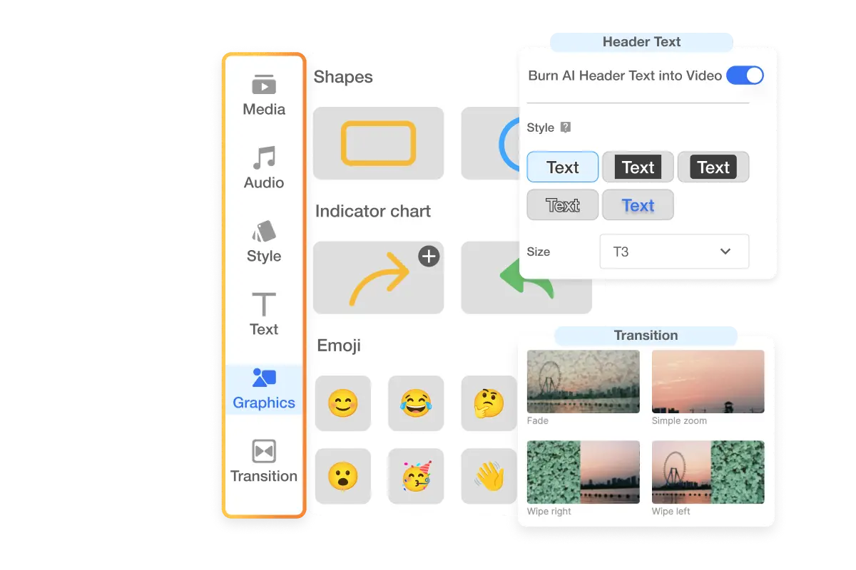 Visla's advanced editing suite for transforming idea to videos can do more, allowing scene adjustments, text additions, and graphic changes.