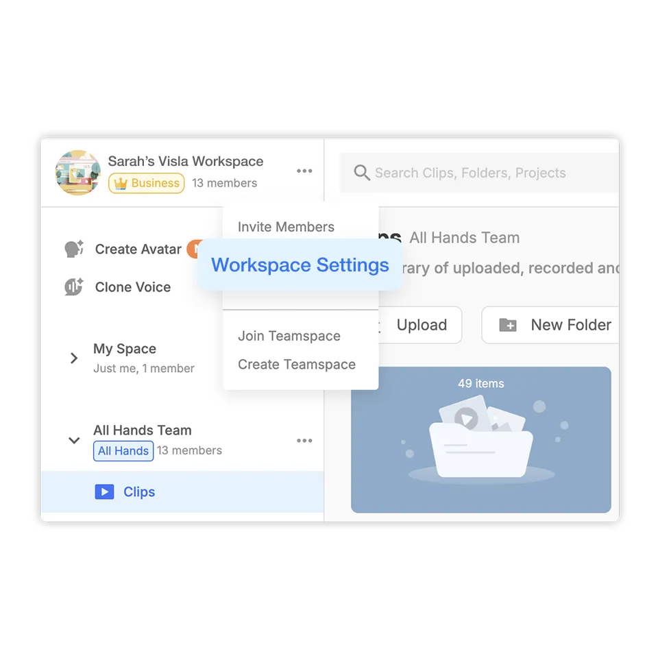 Star AI Avatar in Visla — open Workspace Settings to manage and favorite AI Avatars