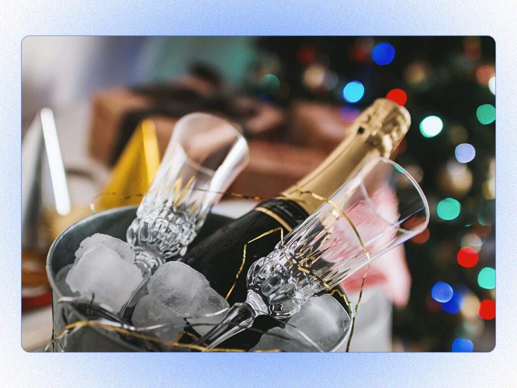 A stylized stock photo of some new years champagne, a common aspect of new years resolutions.