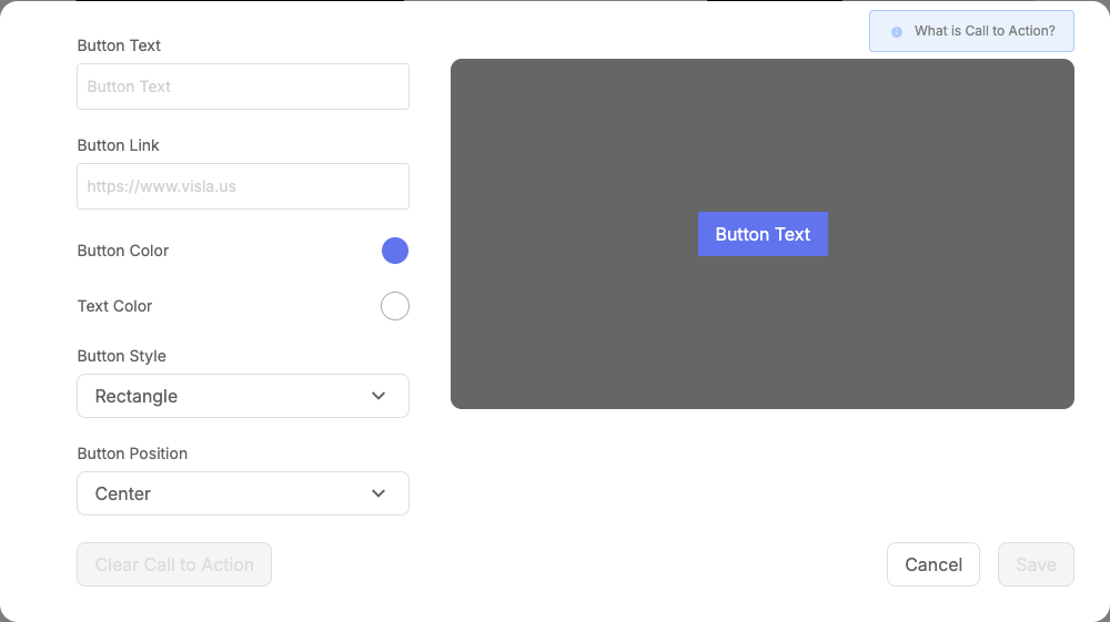 The window where you can define the parameters of your CTA button.